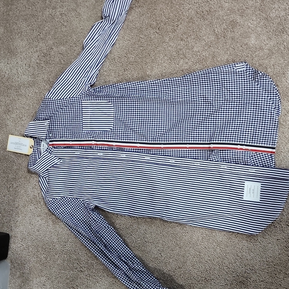 NWT Thom browne long striped button down shirt